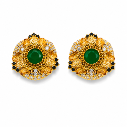 two tone gold emerald black zircon earrings closeup
