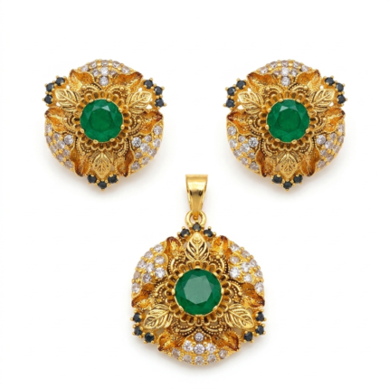 two tone gold emerald black zircon earrings closeup