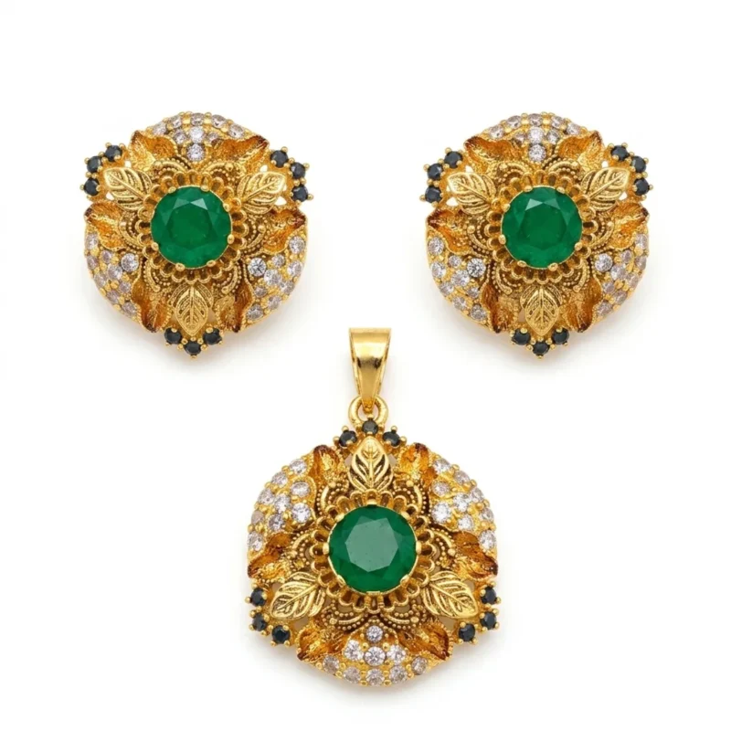 Antique Gold Emerald Pendant Set