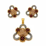 Antique Gold Maroon Pendant Set in 925 Sterling Silver Gold Plated