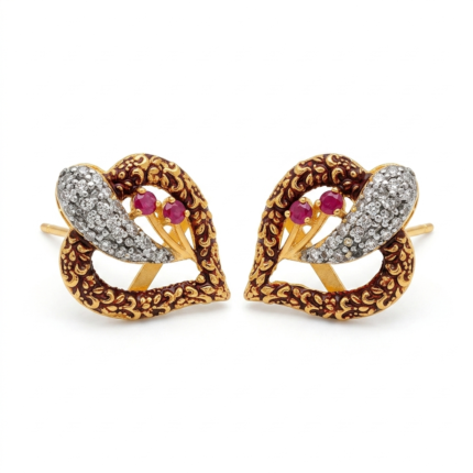 Text: antique gold plated meenakari paisley pendant set with earrings
