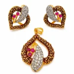 Antique Gold Meenakari Paisley Pendant Set 925 Sterling Silver Gold Plated