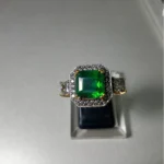 925 Sterling Silver ring with emerald centre and High Quality White Zircon accents - View 2