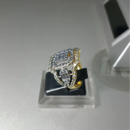 Gold Diamond Cluster Dress Ring in 925 Sterling Silver with Gold Plated finish and High Quality White Zircon - View 2