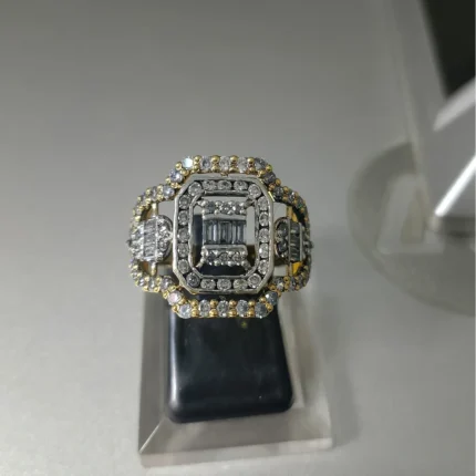 Gold Diamond Cluster Dress Ring in 925 Sterling Silver with Gold Plated finish and High Quality White Zircon