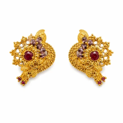 Gold Plated Floral Sunburst Ruby Pendant Set 925 Sterling Silver - View 2
