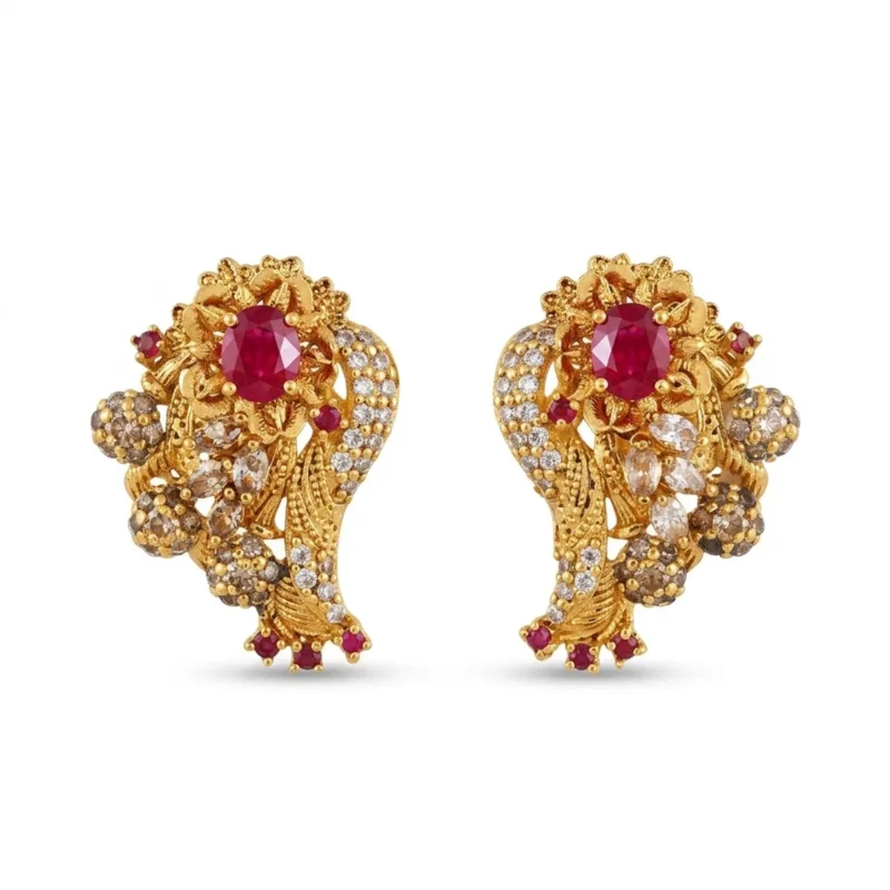 Gold Plated Ruby Paisley Cascade Pendant Set in 925 Sterling Silver - View 2