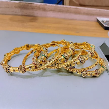 Rajwada Matt Gold Plated Bangles Set in 925 Sterling Silver - View 2