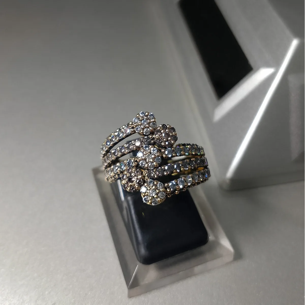 Natural Brown Diamond Ring - 925 Sterling Silver natural brown diamond ring 925 sterling silver double flower bypass