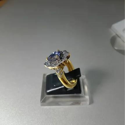 Oval Tanzanite Diamond Ring in 925 Sterling Silver Deep Rhodium Plated - View 2