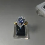 Oval Tanzanite Diamond Ring in 925 Sterling Silver Deep Rhodium Plated