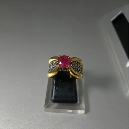 Pave ruby ring 925 silver with ruby and high quality white zircon, deep rhodium plated - View 2