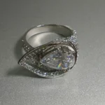 pear-cut diamond engagement ring 925 Sterling Silver double halo pavé band - View 2