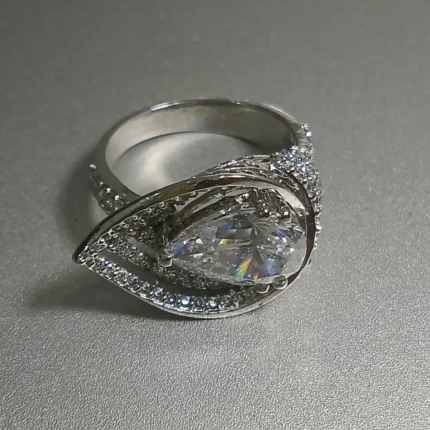 pear-cut diamond engagement ring 925 Sterling Silver double halo pavé band - View 2