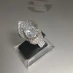 pear-cut diamond engagement ring 925 Sterling Silver double halo pavé band - View 3
