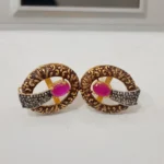 Pink Ruby Floral Gold Plated Pendant Set in 925 Sterling Silver with diamond cut earrings - SKU ZJ-PS-18430 - View 2