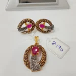 Pink Ruby Floral Gold Plated Pendant Set in 925 Sterling Silver with diamond cut earrings - SKU ZJ-PS-18430 - View 3