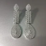 Silver Bridal Necklace Set with Dangling Earrings 925 Sterling Silver Deep Rhodium Plated High Quality White Zircon - View 2
