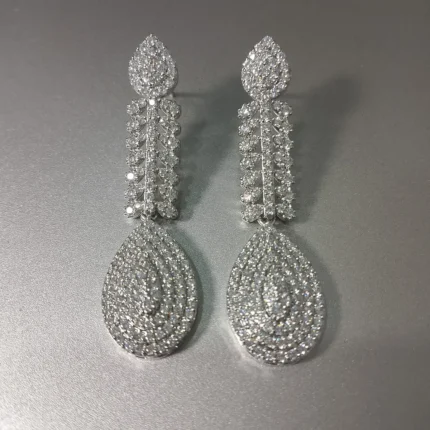 Silver Bridal Necklace Set with Dangling Earrings 925 Sterling Silver Deep Rhodium Plated High Quality White Zircon - View 2