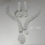Silver Bridal Necklace Set with Dangling Earrings 925 Sterling Silver Deep Rhodium Plated High Quality White Zircon