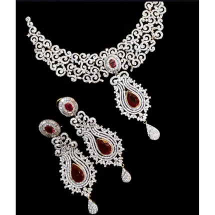 Regal Ruby Necklace Set 925 Sterling Silver necklace and earrings with ruby stones