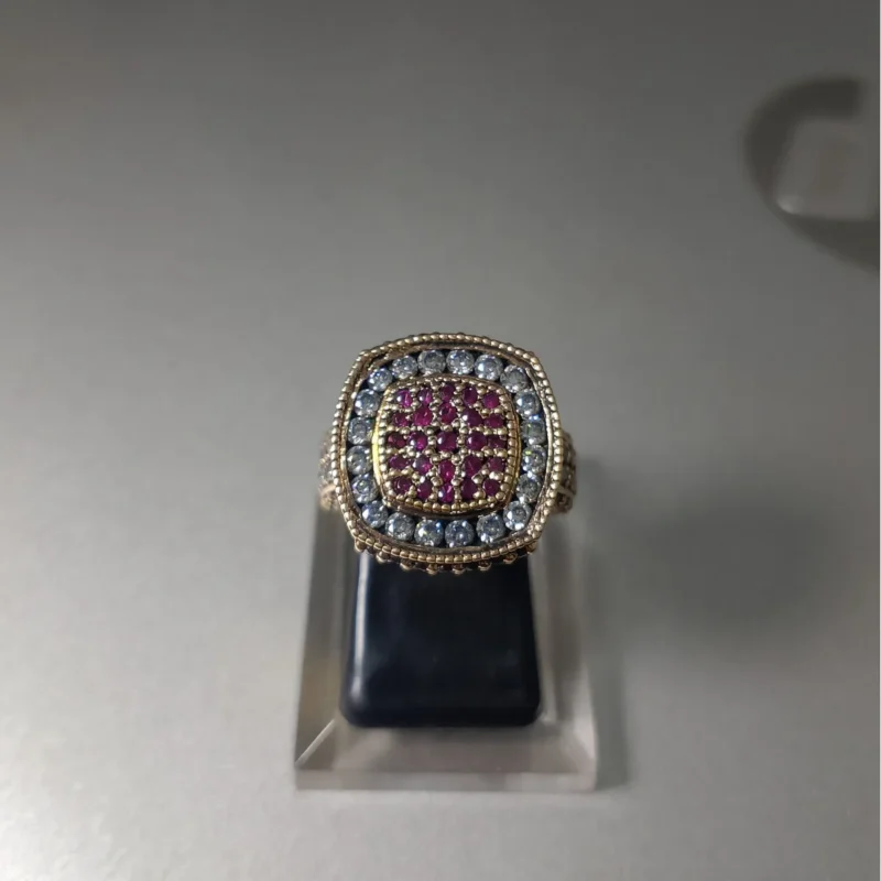 ruby cluster rings 925 Sterling Silver vintage halo daisy