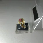 Ruby Diamond Ring Set 925 Sterling Silver Gold Plated with Ruby and High Quality White Zircon - View 2