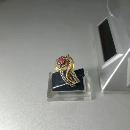 Ruby Diamond Ring Set 925 Sterling Silver Gold Plated with Ruby and High Quality White Zircon - View 2