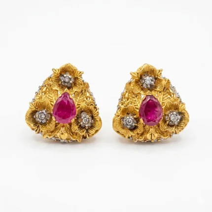 gold plated ruby locket set 925 sterling silver floral antique - View 2