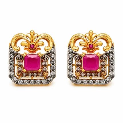 Ruby Royal Crown Pendant Set with Earrings 925 Sterling Silver Antique Gold Plated - View 2