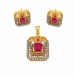 Ruby Royal Crown Pendant Set with Earrings 925 Sterling Silver Antique Gold Plated