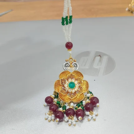 silver bridal jewellery set with emerald ruby pearls gold plated 925 sterling silver - View 2