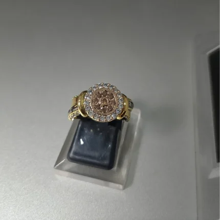 Brown and White Diamond Halo Ring in 925 Sterling Silver deep rhodium plated