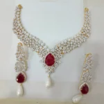 Traditional Pakistani Ruby Bridal Choker in 925 Sterling Silver with ruby, high quality white zircon and pearls
