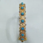 Turquoise Stone Floral Gold Plated Bangle on 925 Sterling Silver adjustable party wear - View 2