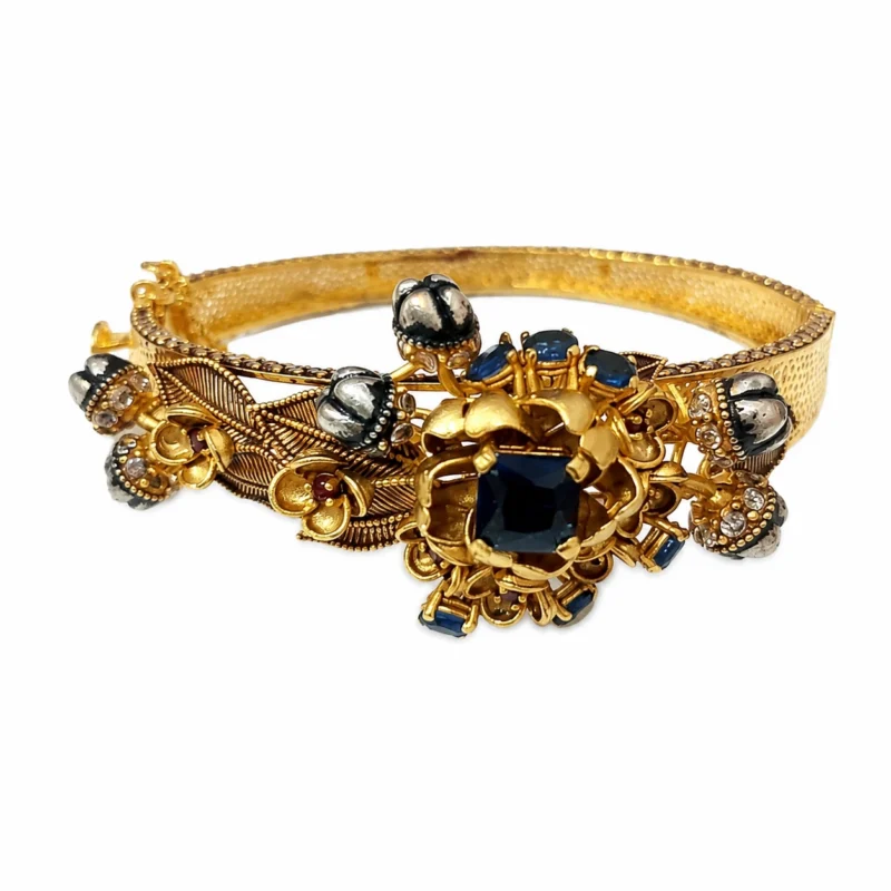 Antique Floral Statement Bracelet &ndash; 925 Sterling Silver &ndash; Gold Plated / Antique Color