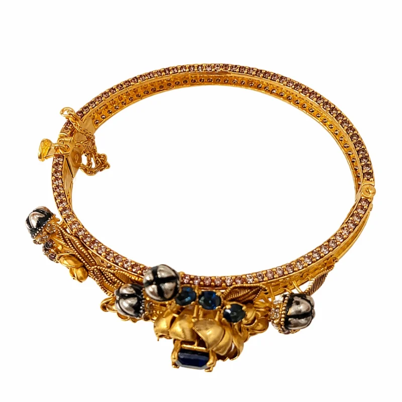 Antique Floral Statement Bracelet &ndash; Antique Gold and Blue High Quality Zircon &ndash; additional image 2