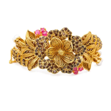 Layered Floral Statement Bracelet – 925 Sterling Silver – Gold Plated