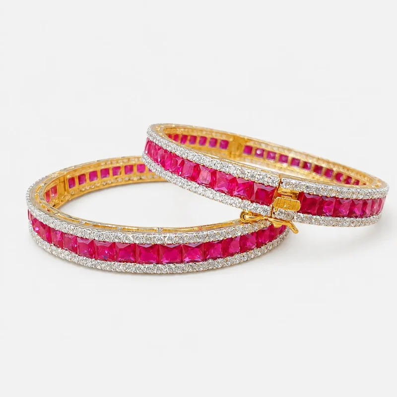 Pink & White Zircon Double-Row Bangle Set &ndash; Gold and Pink High Quality Zircon &ndash; additional image 2