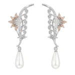 Leaf & Vine Pearl Drop Pendant Set – Champagne and Silver High Quality Zircon & Pearl Drop – additional image 2
