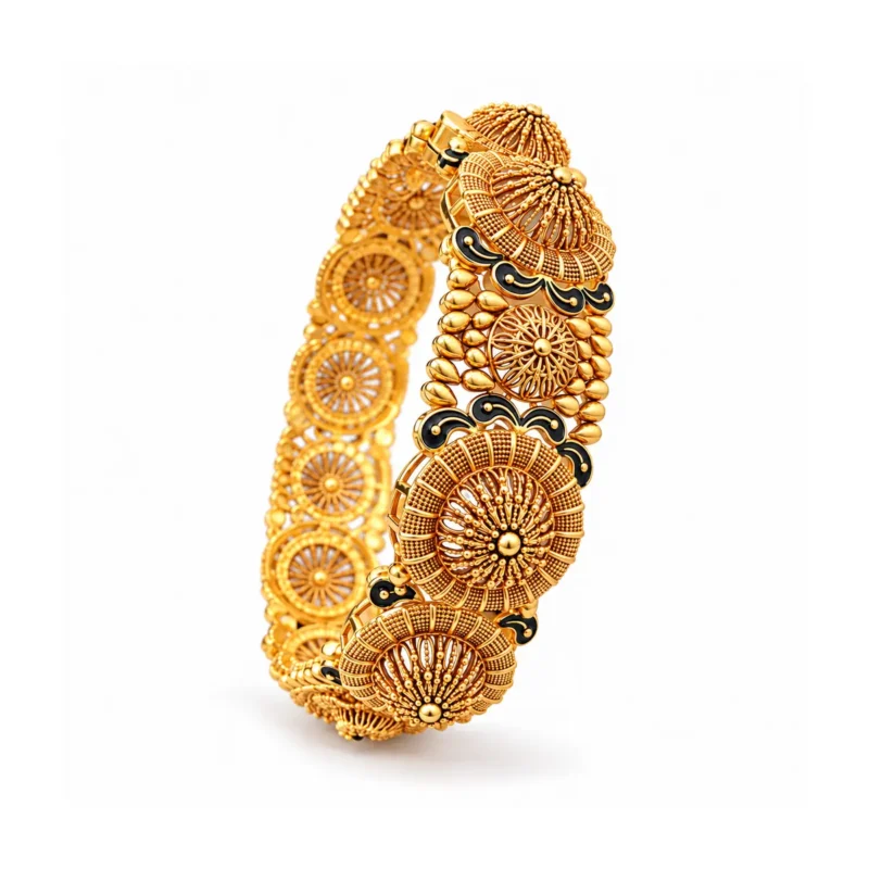 Antique Floral Filigree Single Bangle &ndash; 925 Sterling Silver &ndash; Gold Plated / Antique Color