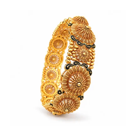 Antique Floral Filigree Single Bangle – 925 Sterling Silver – Gold Plated / Antique Color