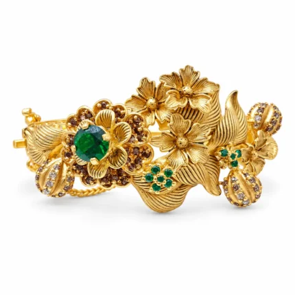 Floral Nature-Inspired – 925 Sterling Silver – Gold Plated – Brown and Gold High Quality Zircon