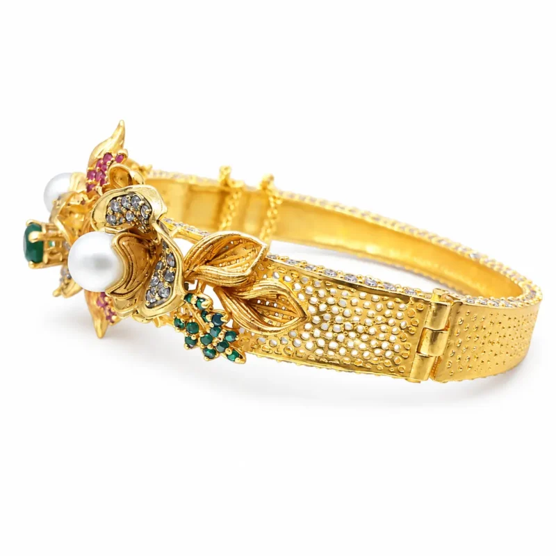 Floral Pearl Statement &ndash; Gold and Green Pearl, High Quality Zircon &ndash; additional image 2