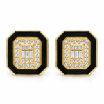 Geometric Square Stud – Black and Gold High Quality Zircon – additional image 2