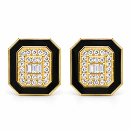 Geometric Square Stud – Black and Gold High Quality Zircon – additional image 2
