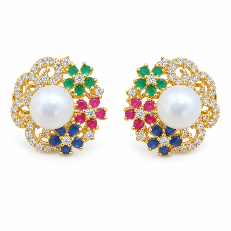Multicolour Floral Pearl &ndash; Gold and Green Pearl, High Quality Zircon &ndash; additional image 2