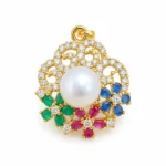 Multicolour Floral Pearl – Gold and Green Pearl, High Quality Zircon – additional image 3