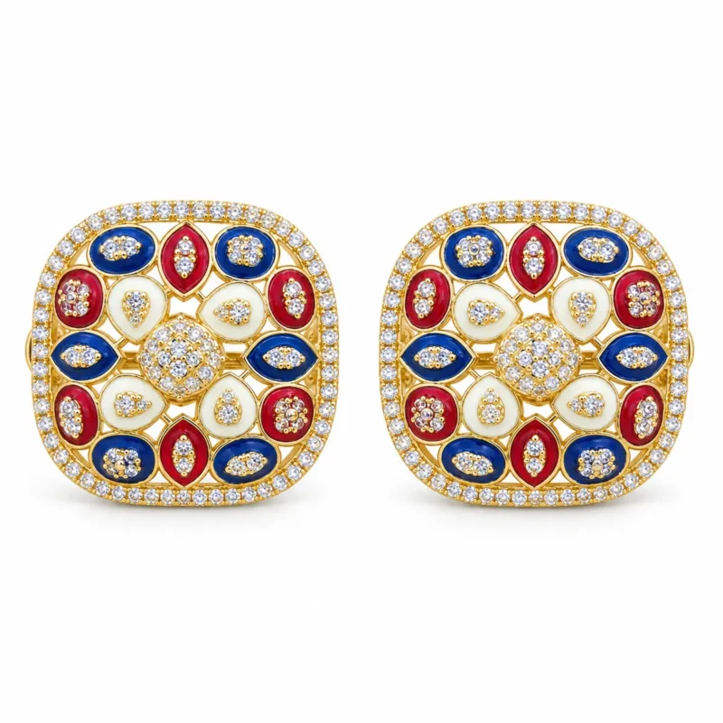 Red, Blue & Cream Meenakari &ndash; Blue and Gold High Quality Zircon &ndash; additional image 2