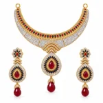 Crescent Necklace with Teardrop Motifs and Floral Drop Earrings – 925 Sterling Silver – Gold Plated